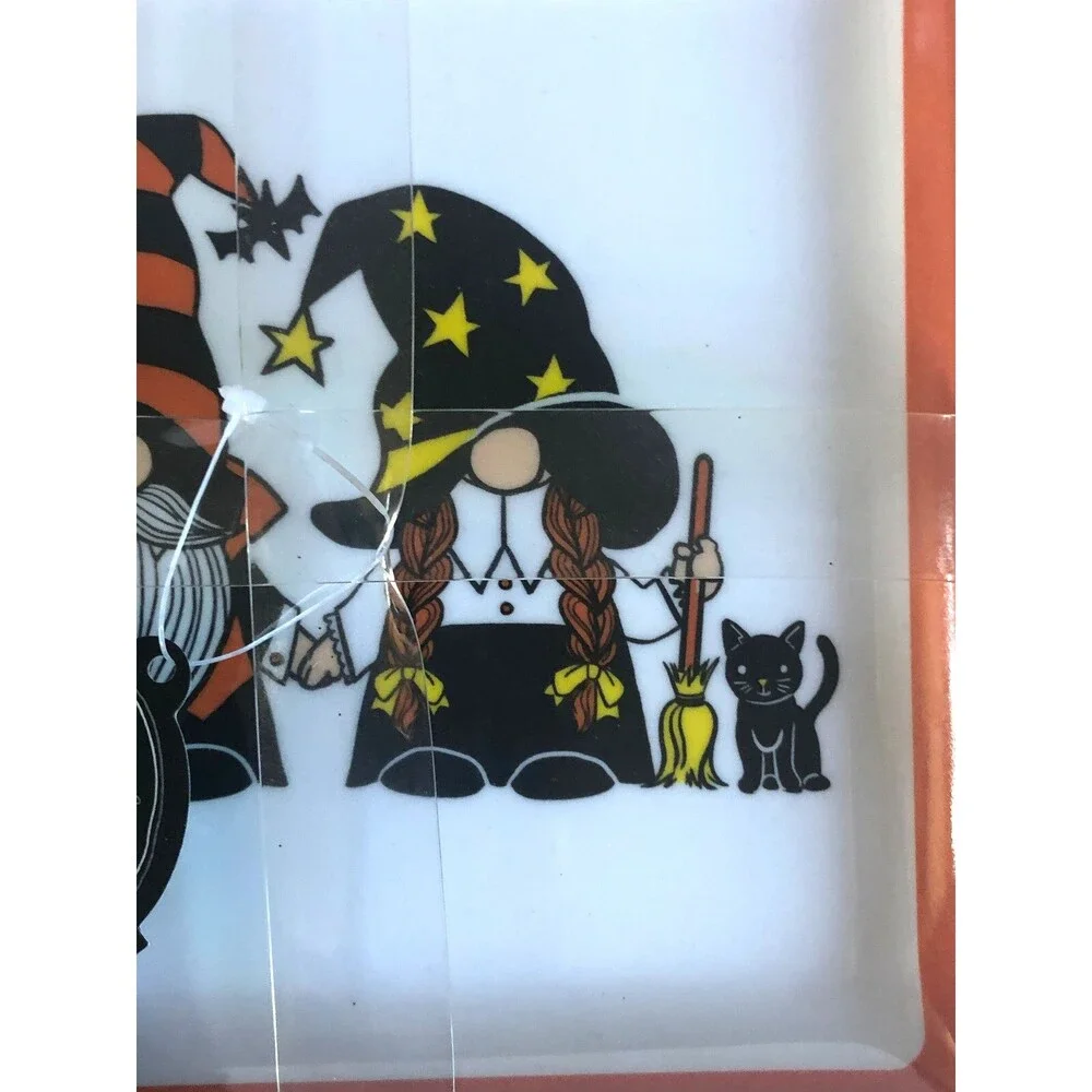 Halloween Gnomes Melamine Plates Witch Black Cat Orange 6 Inch Square Set of 4